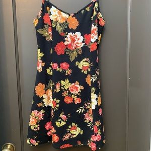 Floral black stretchy skater mini dress cami